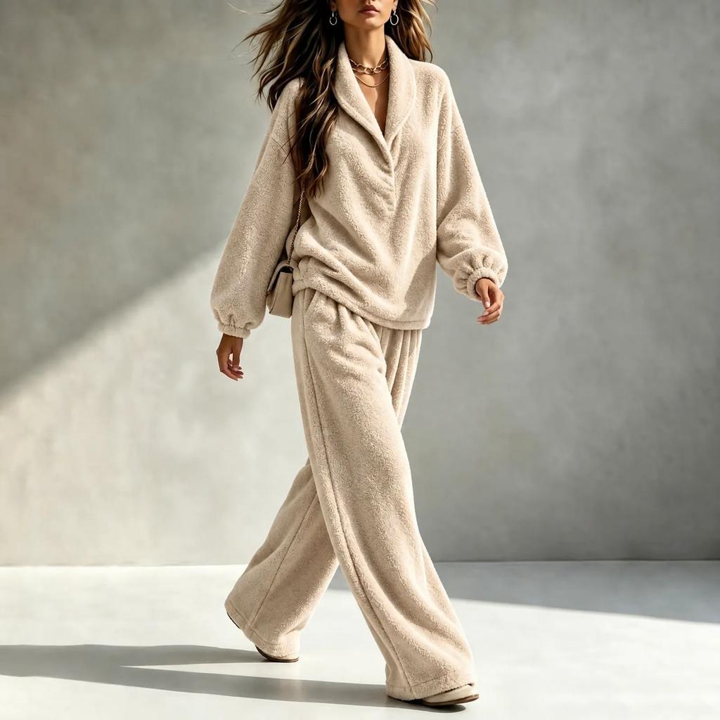 Women's Fall Winter Two-Piece Set Thick Warm Loose Fit Casual Loungewear
