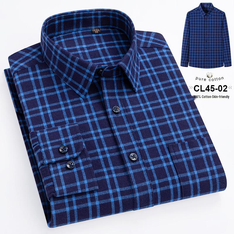 Camicia a maniche lunghe a quadri da uomo taglie forti in puro cotone (Taglie 38-46) - Abbigliamento Casual Business Autunnale