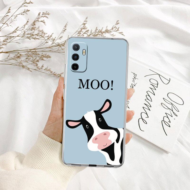 Cartoon Art Cow Transparent Phone Case for Motorola Moto G7 G8 G9 G84 G85 G73 G24 G15 Z2 Play Power Plus