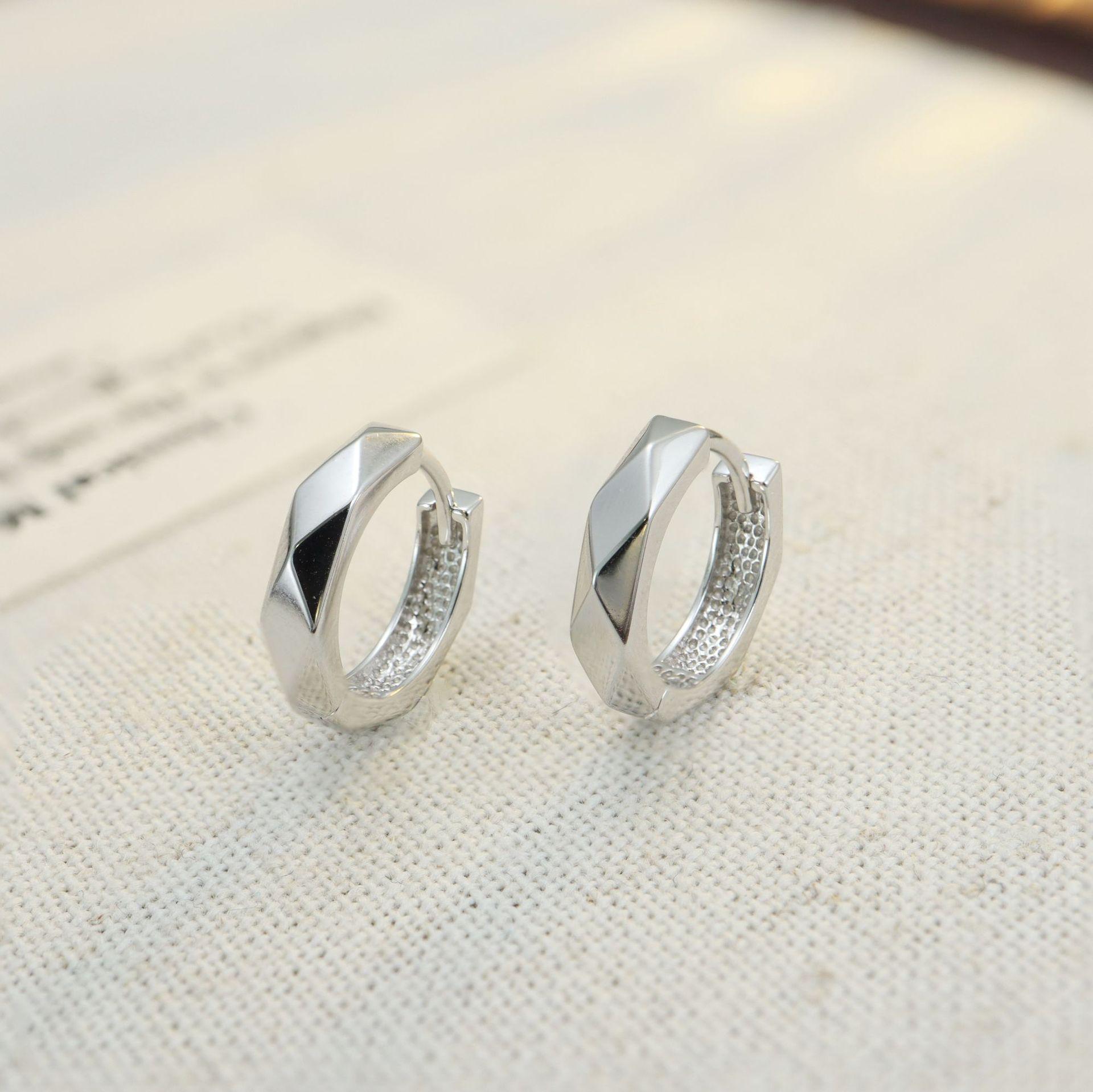 925 Sterling Silver Rhombus Ear Hoops - Trendy Unisex High-End Minimalist Earrings 925 Silver