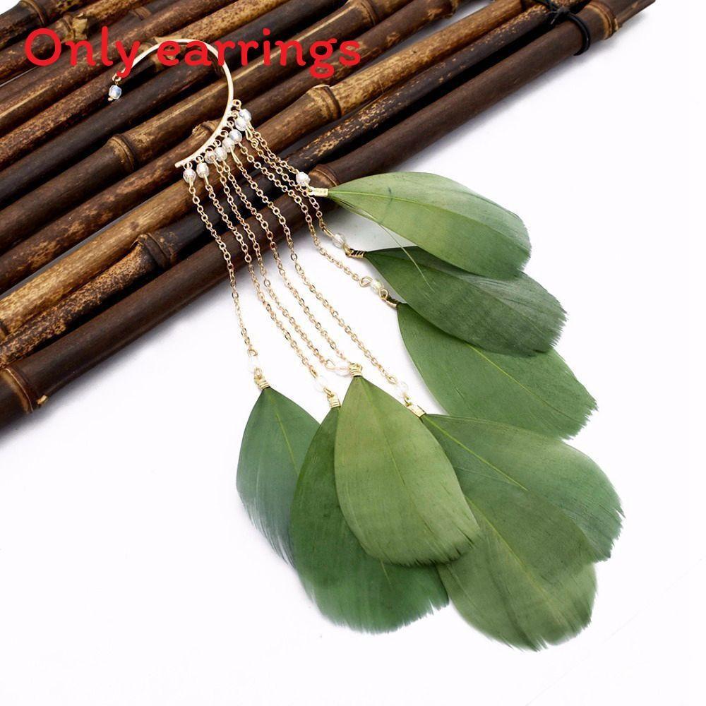 Long Feather Bohemian Earrings For Women With Plated Alloy Design Jewelry Fashion
