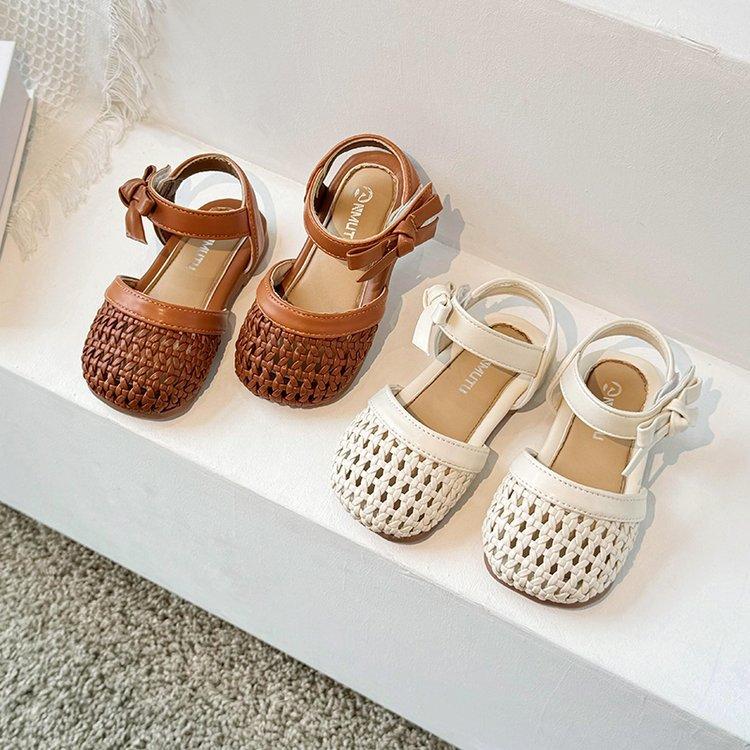 Girls Sandals Baotou Hollow Weaving 2025 Summer New Children's Shoes Girls Princess Shoes Soft Sole Baby Shoes