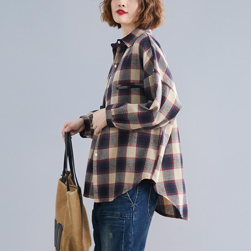 1116 large size women's clothing 55.5 kg fat mm versatile loose and thin cardigan plaid shirt jacket
