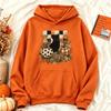 Black Cat Pumpkin Fall Checkered Graphic Hoodie Women Casual Long Sleeve Pullover Vintage Halloween Autumn Holiday Gift Top