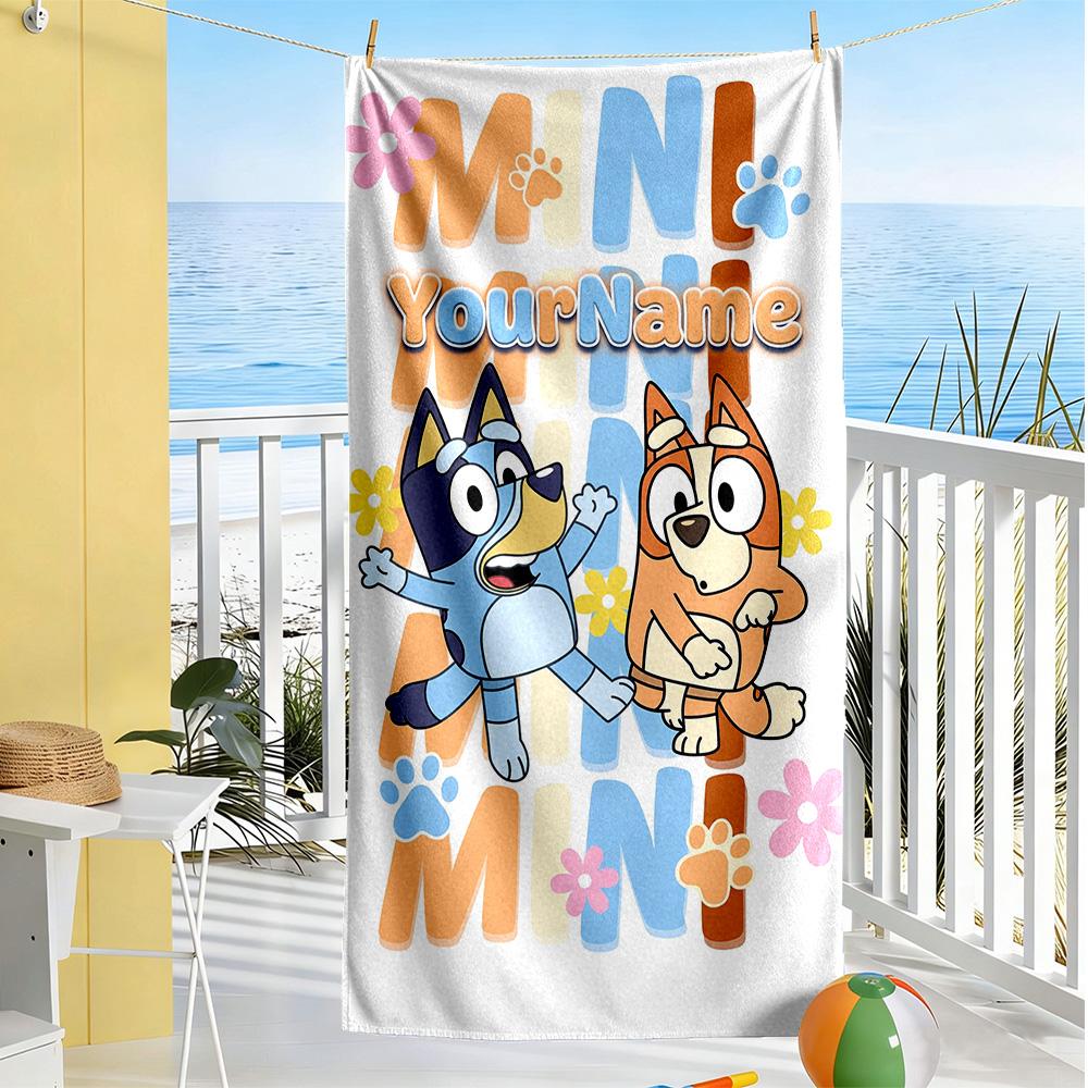 Bluey Personalized Text Beach Towel High Absorbency & Quick-Dry Portable for SwimmingBeachCamping Travel Beach AccessoriesGym