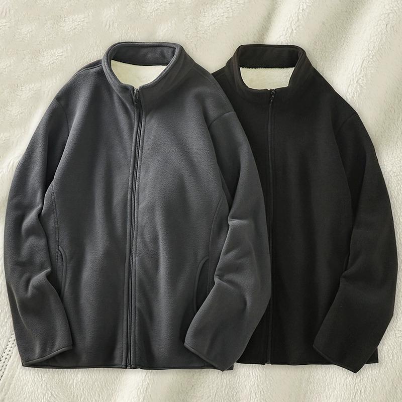 Geacă Americană Fleece pentru Bărbați: Guler înalt de iarnă, căptușeală de pluș de catifea, bumbac călduros, cardigan din lână falsă de miel.