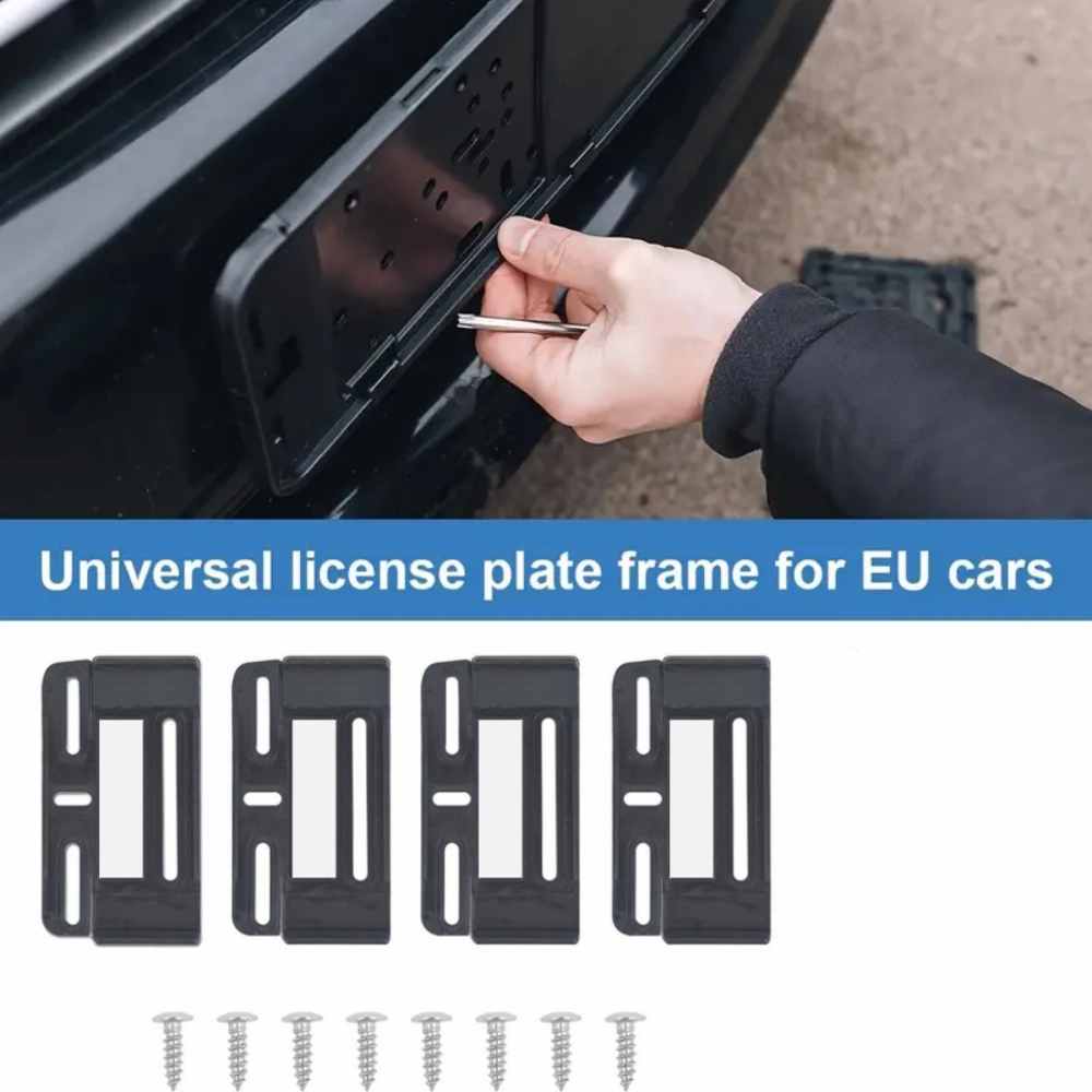 4pc Stainless Steel Car Number Plate Holder Black EU Style License Plate Frame Cover Anti-Corrosion Car Accessories