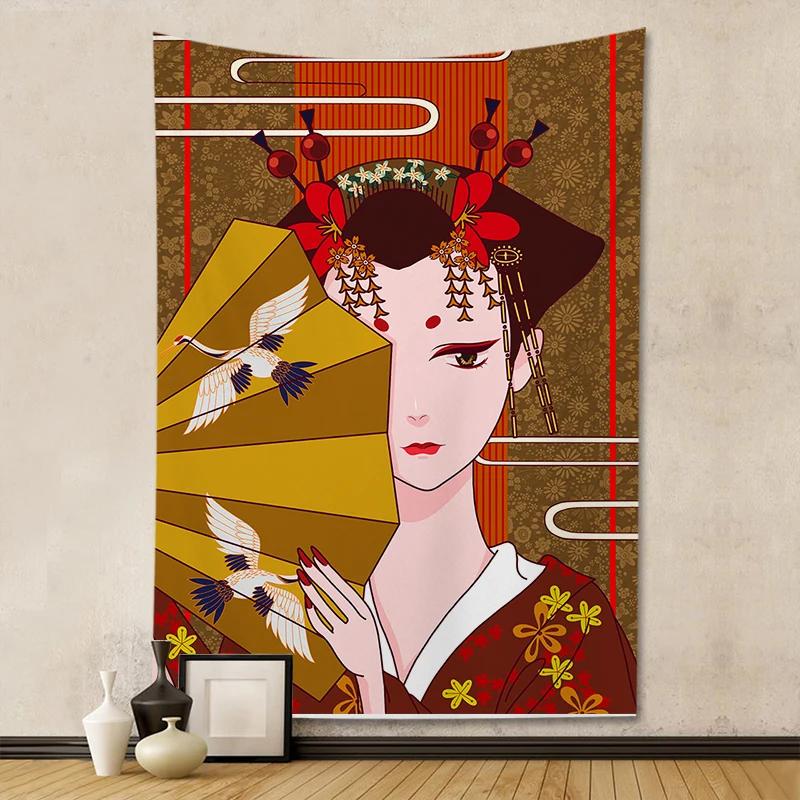 Wandteppich, Ukiyo-e, Damen-Hintergrund, japanischer Digitaldruck, dekorativer Hängestoff, Wanddekoration