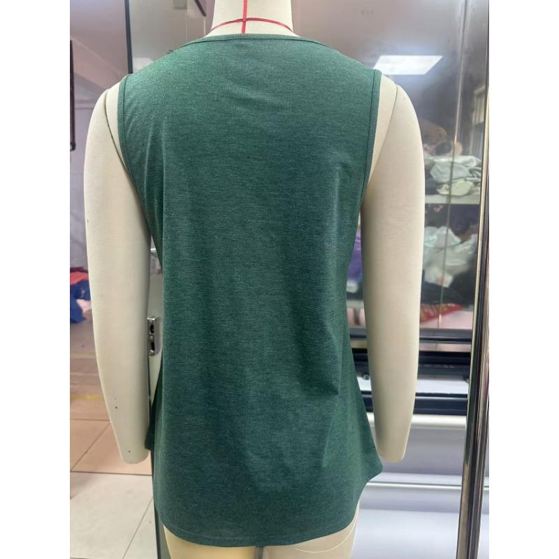 Spring and Summer Solid Color U-neck Pleated Vest T-shirt for Women