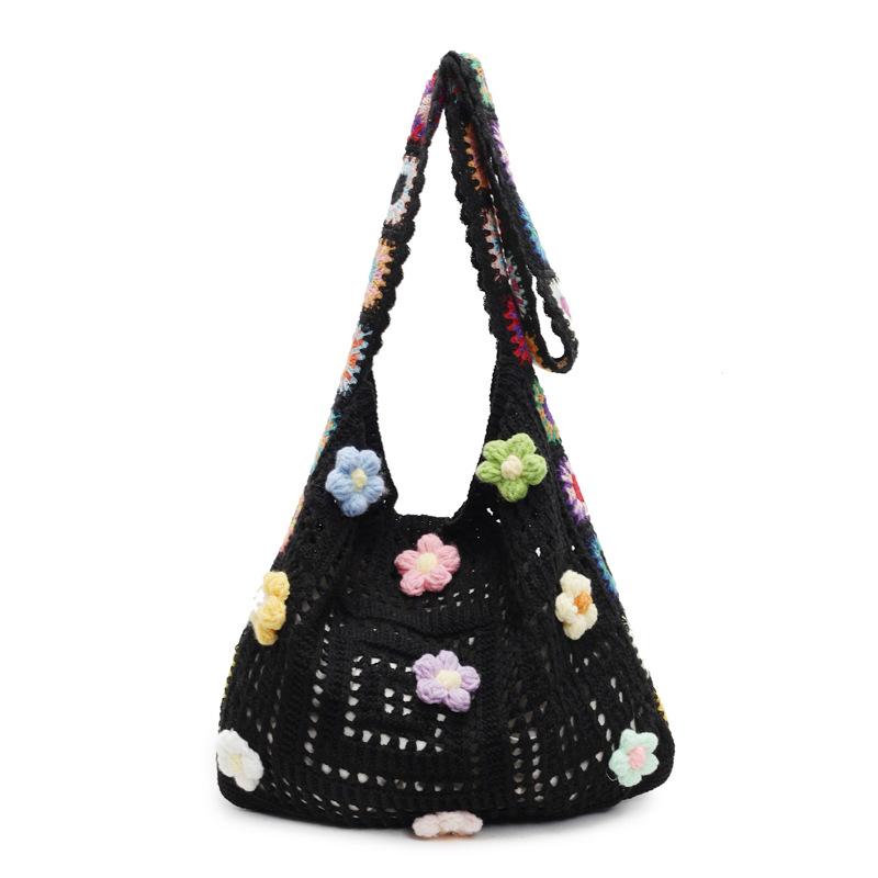 Spring and Summer Sweet Wind Gentle Flower Knitted Bag Women's Wind Light Messenger Tote Bag