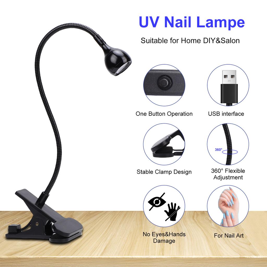 395nm UV Nail Lamp, USB Powered Gel Nail Curing Lamp, Portable Gel Polish Nail Dryer with On Off Switch, Strong Clamp,
