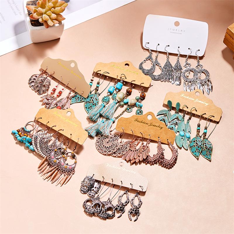 Bohemian Style Tassel & Wing Feather Earrings Set - Ethnic Retro Design