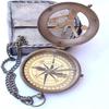 Pocket Compass Marine Sundial with Leather Case Vintage Walking Stick Gift