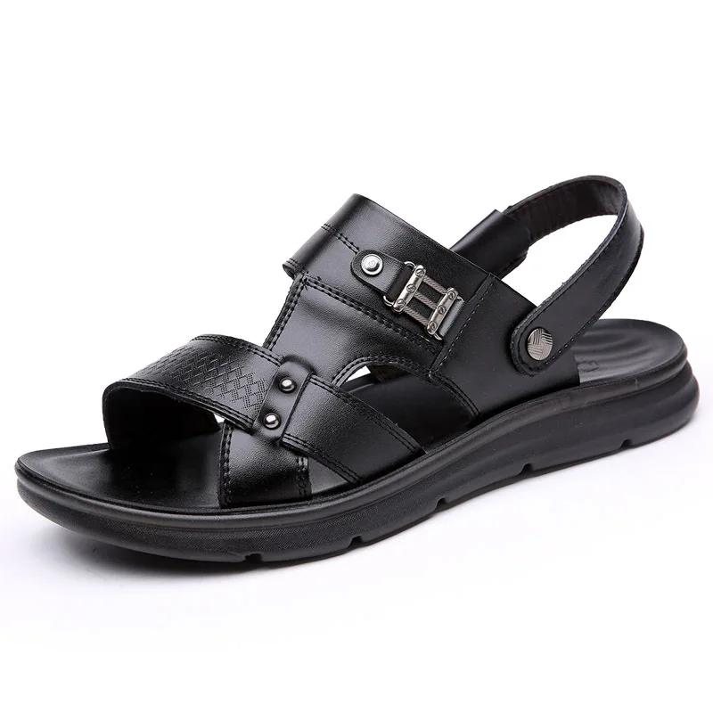 New Men Genuine Leather Sandals Summer Fashion Leisure Slipper Shoes Cool Soft Beach Shoes