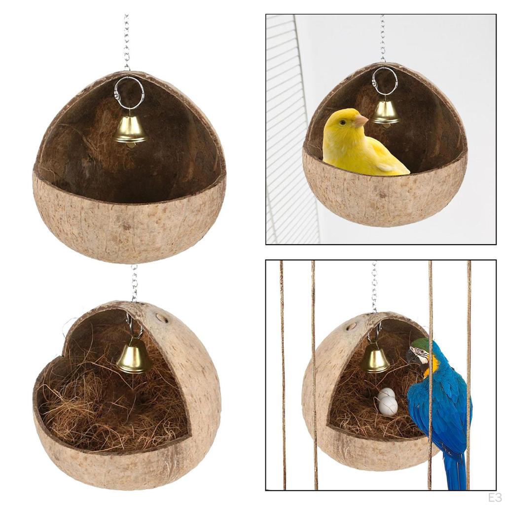 Coconut Bird Nest Hut Breeding Cage Decor Garden Portable Pet Habitat Small Animals House