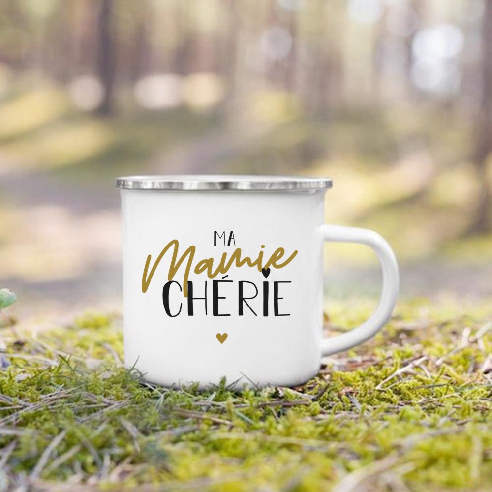 Super Papy Mamie Print Enamel Mug Creative Coffee Cups Drinks Water Milk Cup Enamel Mug Home Drinkware Gifts for Grandma Grandpa