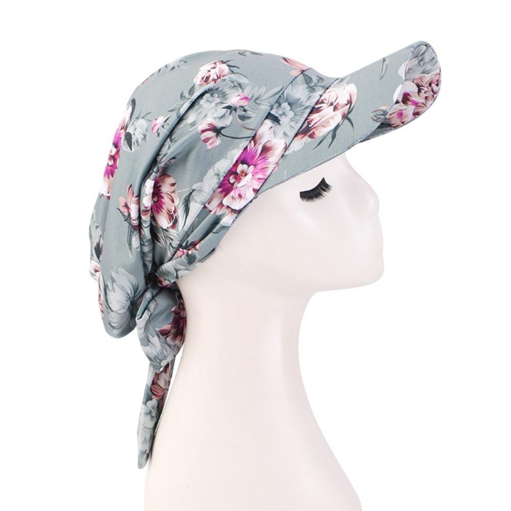 

Floral Print Strapped Baseball Cap Breathable Wrap Hair Summer Headscarf Hat with Brim Versatile Turban Hat Everyday Outfits