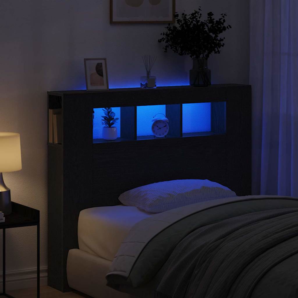 LED Headboard in Black with Oak Effect 120 x 18.5 x 103.5 cm