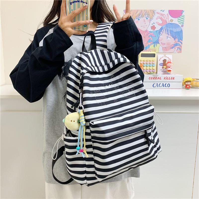 Striped Print Student Schoolbag Women's Large Capacity Commuter Backpack