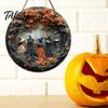 Custom Home Wall Decor Halloween Round Wooden Hanging Door Sign with 5 Witches, Decorative for Living Room Plaque Front Porch Yard Balcony Garden