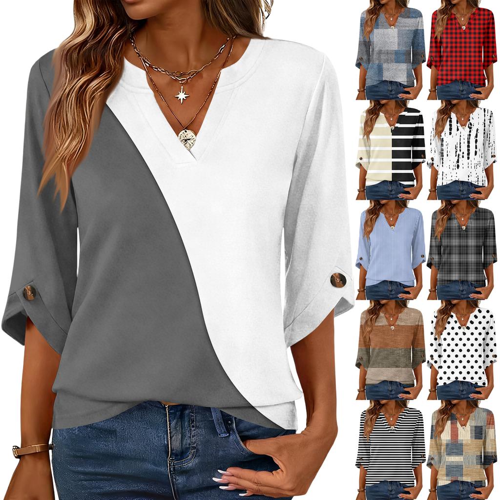Womens 3/4 Length Sleeve Tunic Tops Casual V Neck Shirts Business Work Blouses