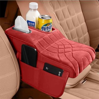 Portable Center Console Armrest Cushion PU Leather Multifunctional Car Armrest Pillow with Cup Holder Tissue Box