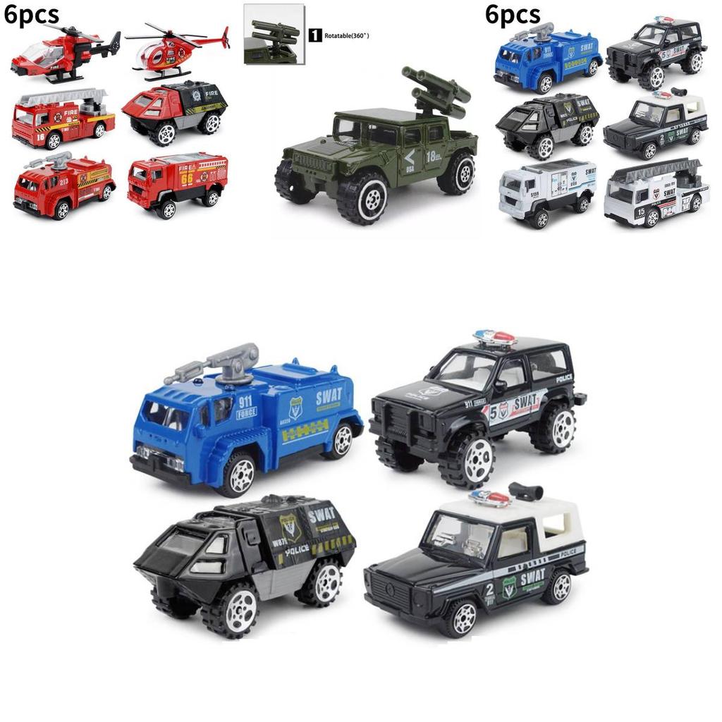 Miniature Alloy Firefighter And Police Vehicle Model Set 187 Scale Pocket Toy Collection