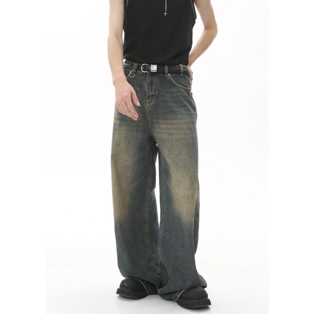 BeatStreet Summer Men Baggy Jeans Vintage American Style Straight Wide Leg Denim Pants Casual Trousers