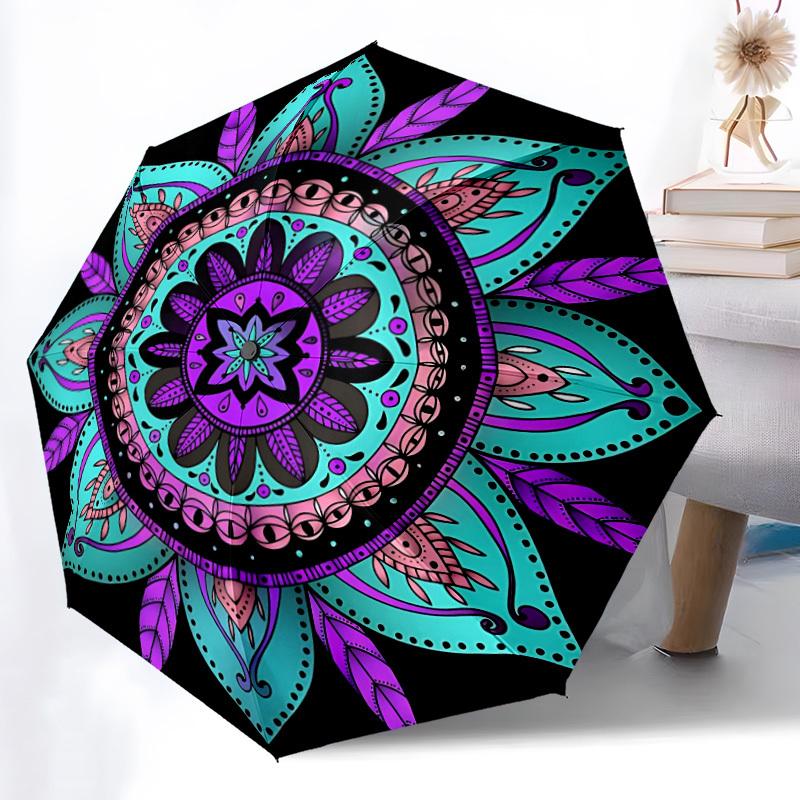 

1pc Mandala Pattern Automatic Folding Umbrella - 8-Rib Durable Iron Frame, Compact Portable for Daily Travel yy251205082