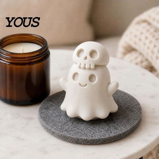 Decorative Ghost Sculpture 3D Printed Skull Figurine, Spooky Gothic Statue, Mini Ornament Cartoon for Table Centerpiece Shelf Desk Decor