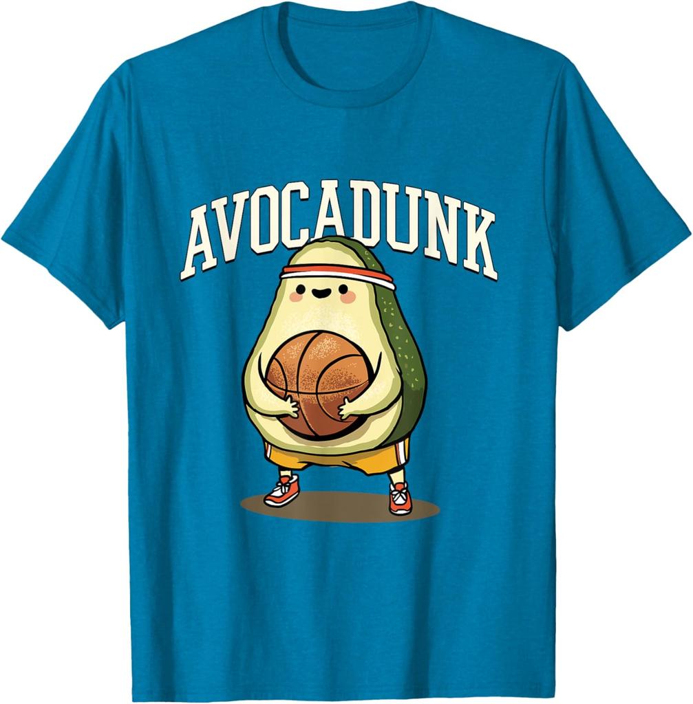 Avocadunk Avocado Basketball Pun Graphic Tee Funny Food Lover Gift Casual T-Shirt