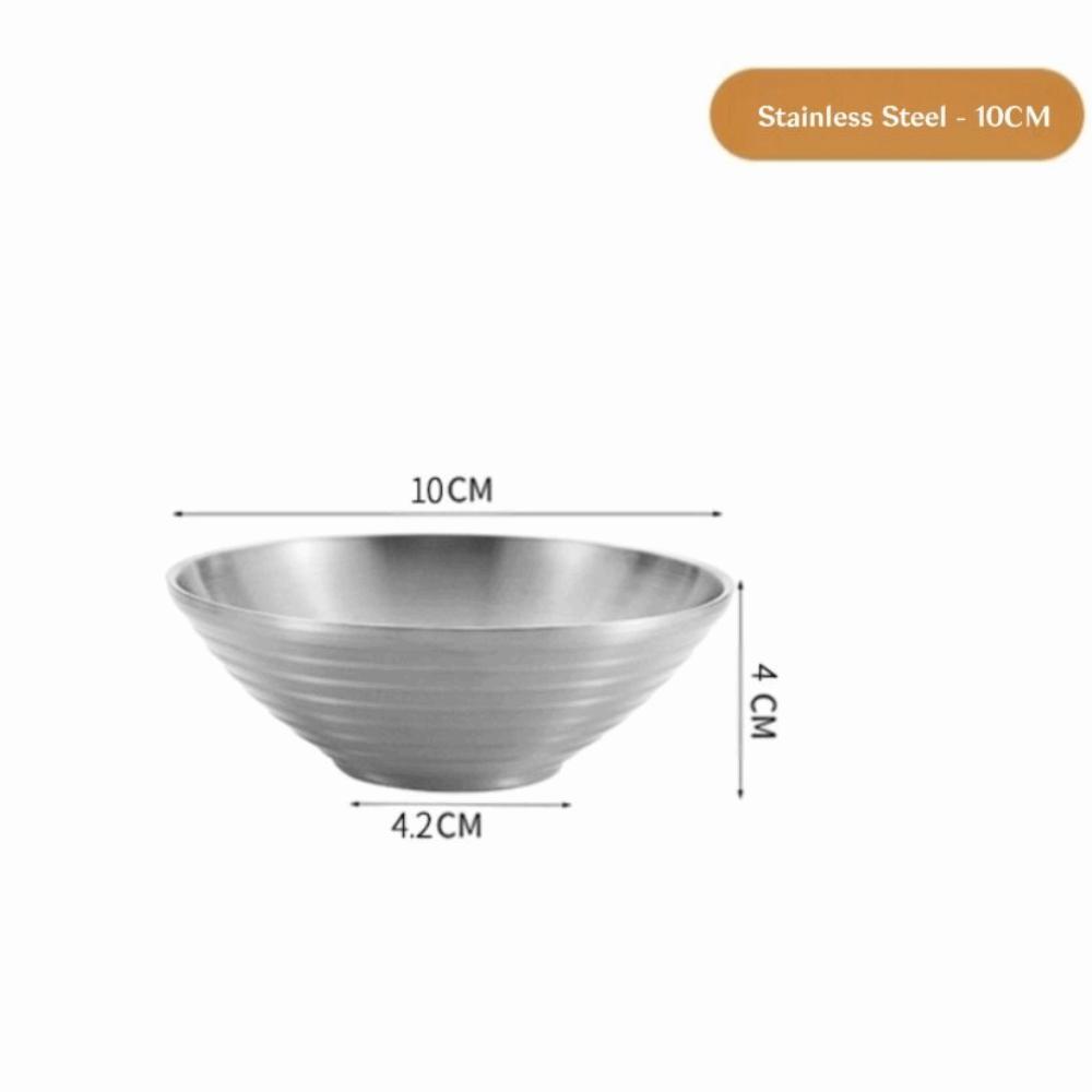 New 304 Stainless Steel Bamboo Hat Bowl Double Anti Scalding Japanese Bowl Threaded Ramen Bowl Pickled Cabbage