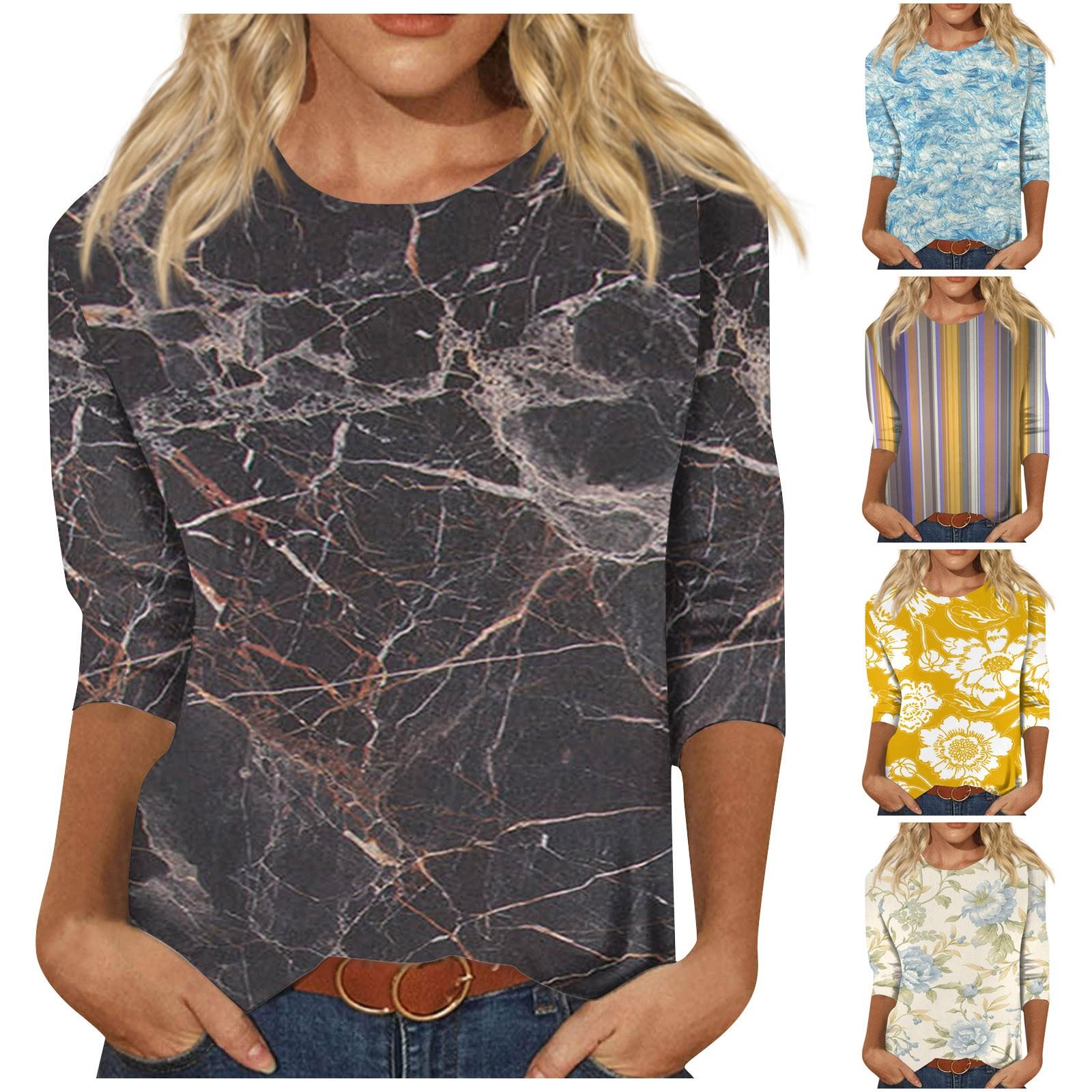 

Женская модная повседневная футболка с круглым вырезом и рукавом 3/4 с принтом, топ