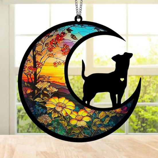 Pet Memorial Sun Catcher Dog Cat Suncatcher Pet Memorial Keepsake Stained Glass Style Hanging Decoration for Loss of Dog Sympathy Gift