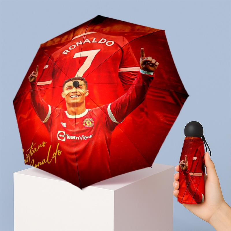 Ombrello Pieghevole Compatto Cristiano Ronaldo Pattern Stampato Mini 5 Pieghe 8 Stecche Antivento Impermeabile Leggero Portatile
