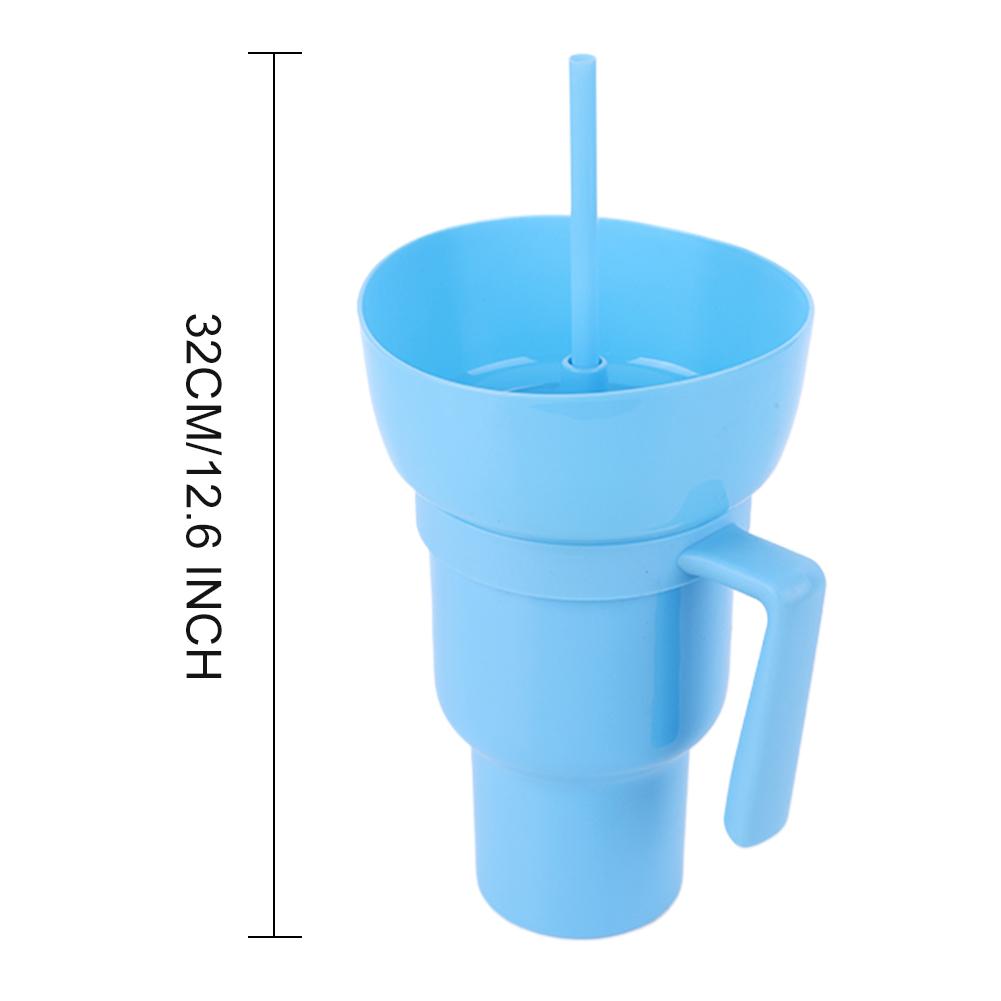 1000ml Popcorn Beverage Cup Multifunction Stadium Tumbler Snack Cup and Bowl Combo Leak-Proof with Straw & Handle for Kids Adult