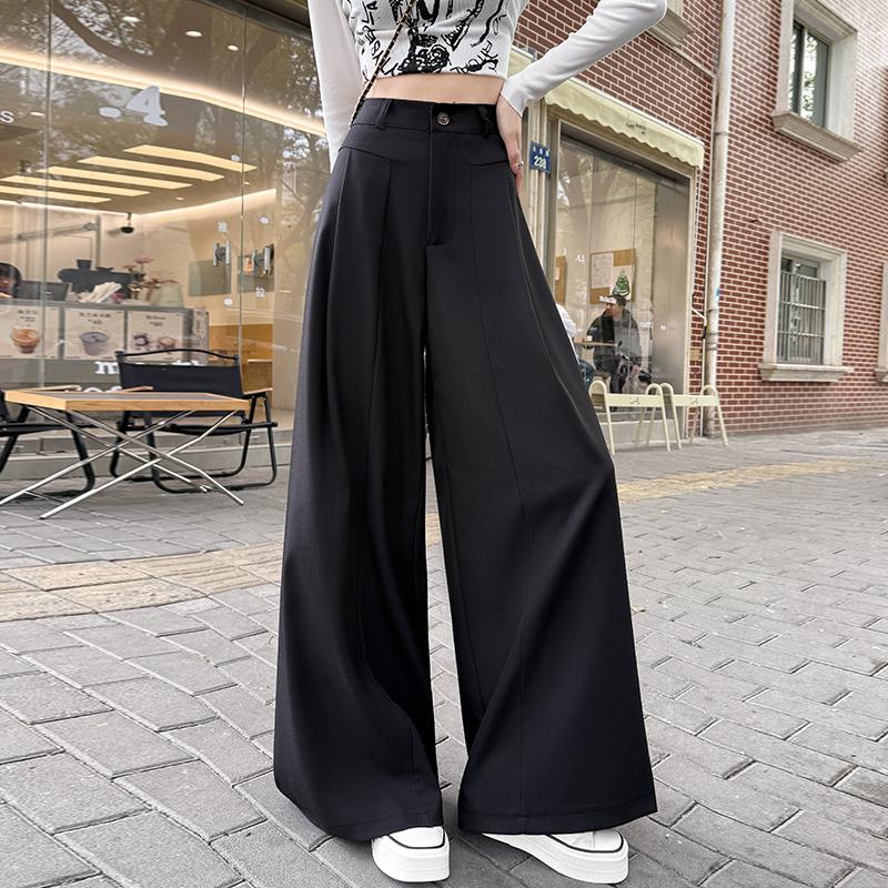 

DIMANAF Лето 2025 Женские брюки больших размеров с высокой посадкой, базовые эластичные брюки с широкими штанинами, свободные брюки, длинные брюки 5XL 5XL чёрный