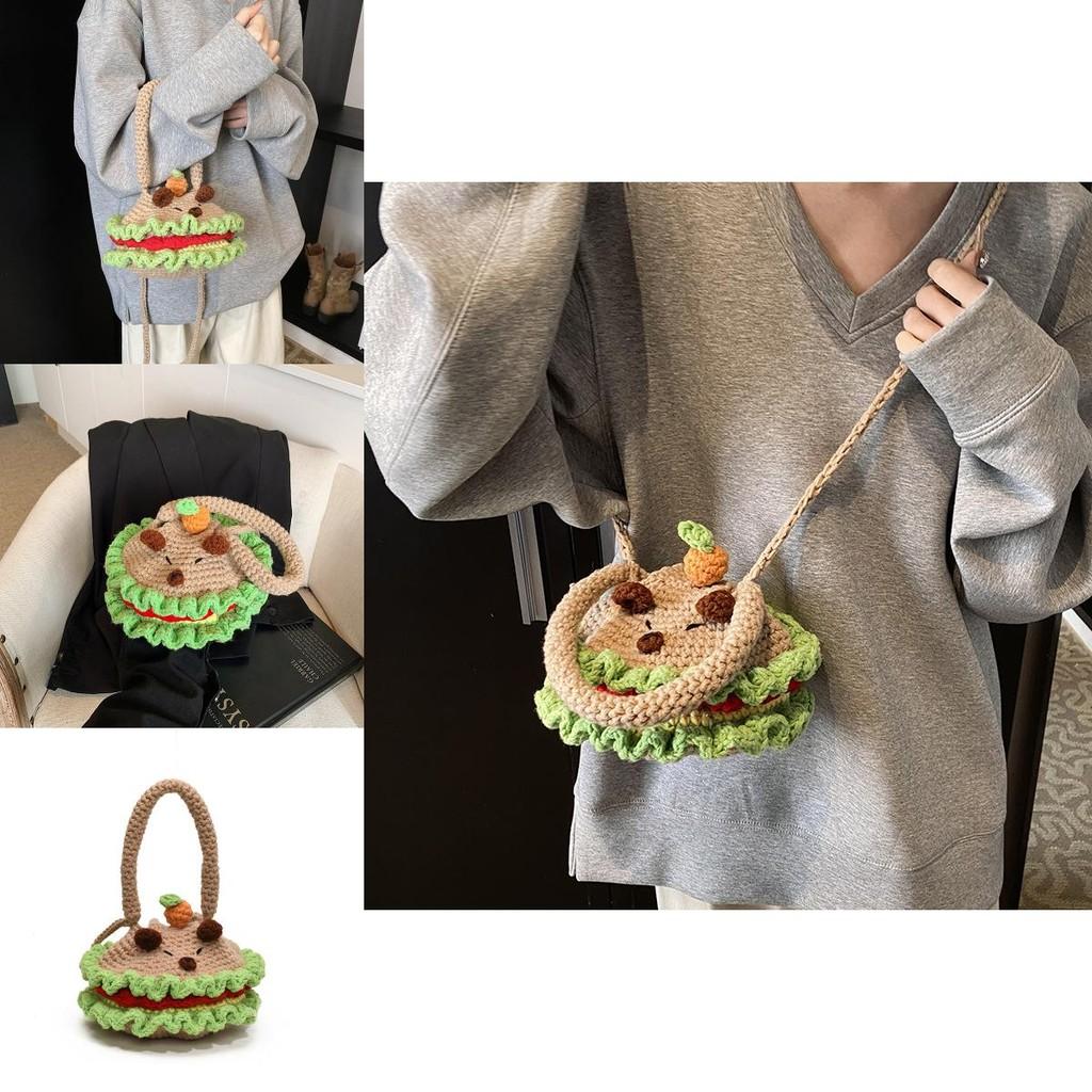 Cute Cartoon Animal Theme Girl's Shoulder Bag Handcrafted Warm Wool Crochet Crossbody Bag For Kids