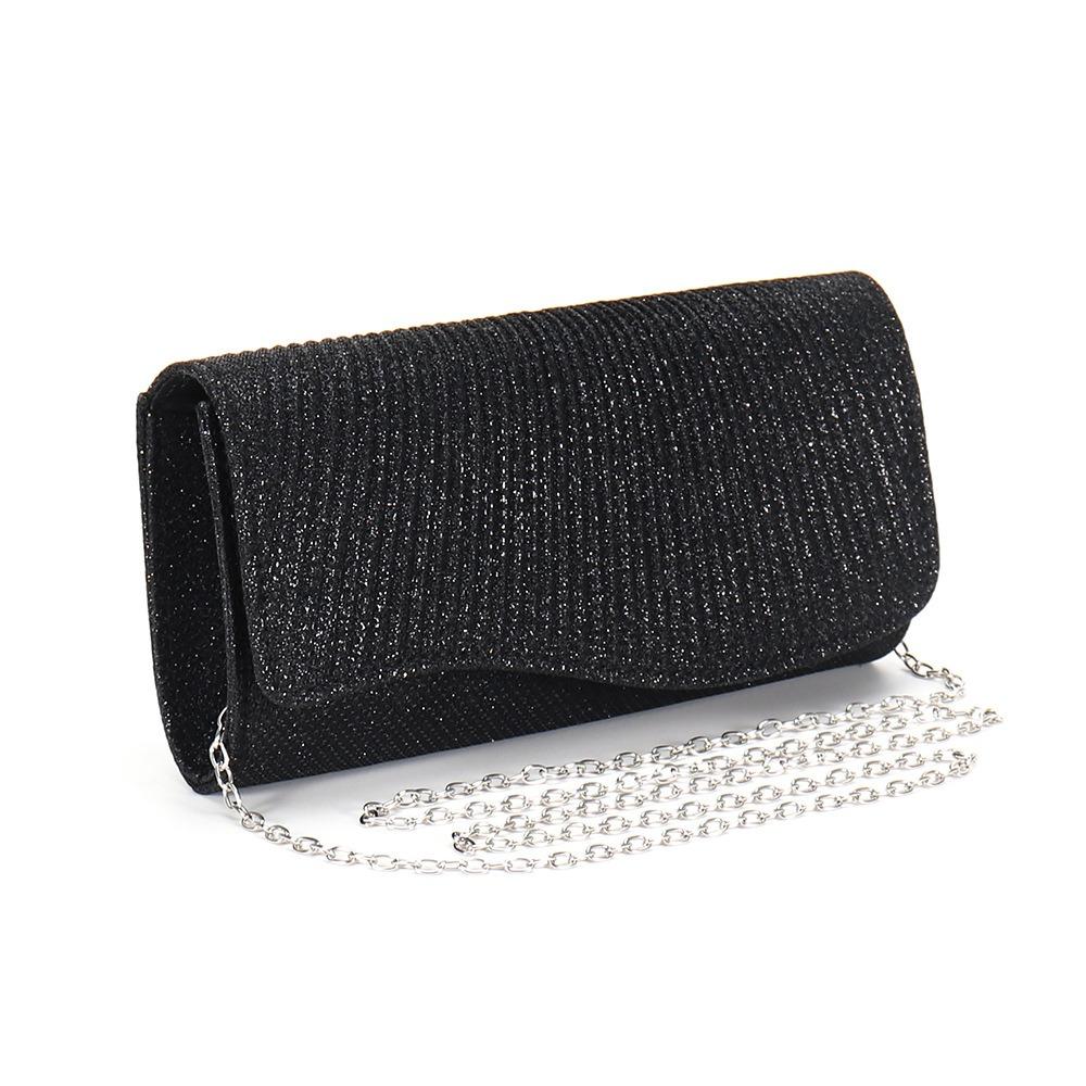 Modische Glitzer-Handtasche Silberfarbene Clutch Kettentasche Kette Schulter Elegante Lange Geldbörse Abend