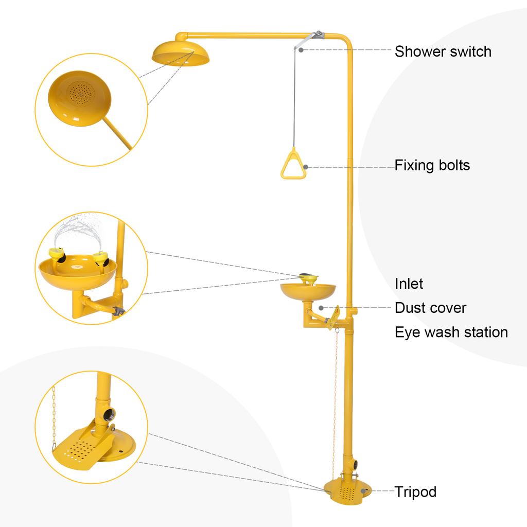Emergency Eye Wash & Shower Equipment NPT Thread Integrated Eyewash and Shower System with Emergency Sign for Industrial Lab Use