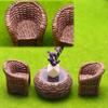 Dollhouse Plastic Furniture Miniature Simulation Bamboo Woven Table Chair Model Set Dollhouse Table Chair Figurine Decor