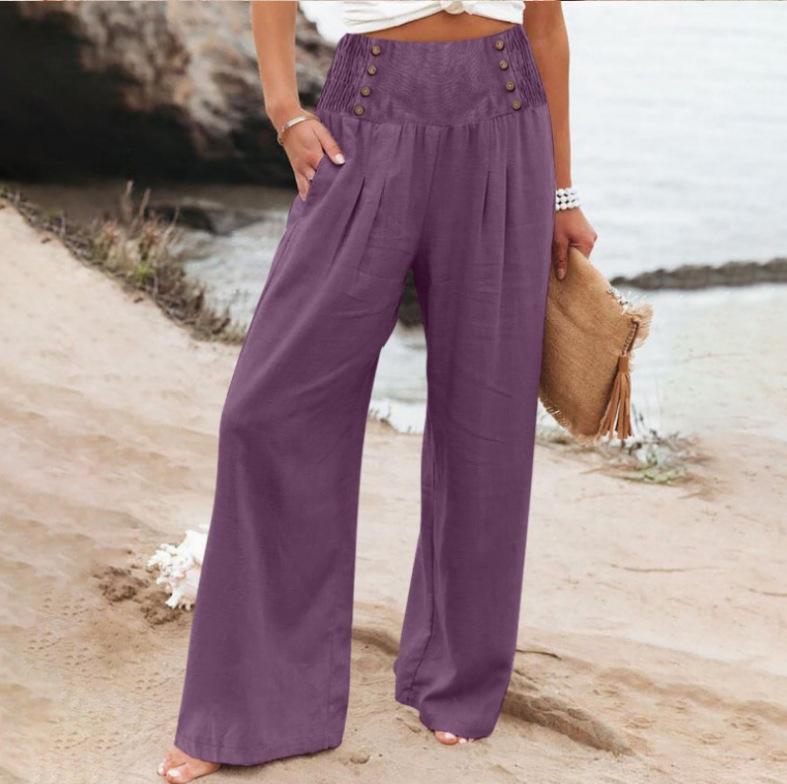 Womens Elastic High Waisted Palazzo Pants Casual Wide Leg Long Lounge Pant Trousers with Pocket