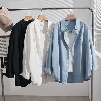 Women's Point Collar Long Sleeve Shirt Loose Fit Plus Size Casual Blouse Cotton Fashion Top