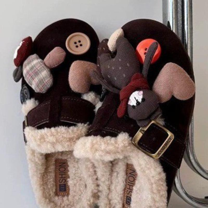 Schal Bär All-Inclusive Samt Damen Winter Neu Ein-Pedal Flauschige Schuhe Plateau-Sohle Retro Einzelne Schuhe