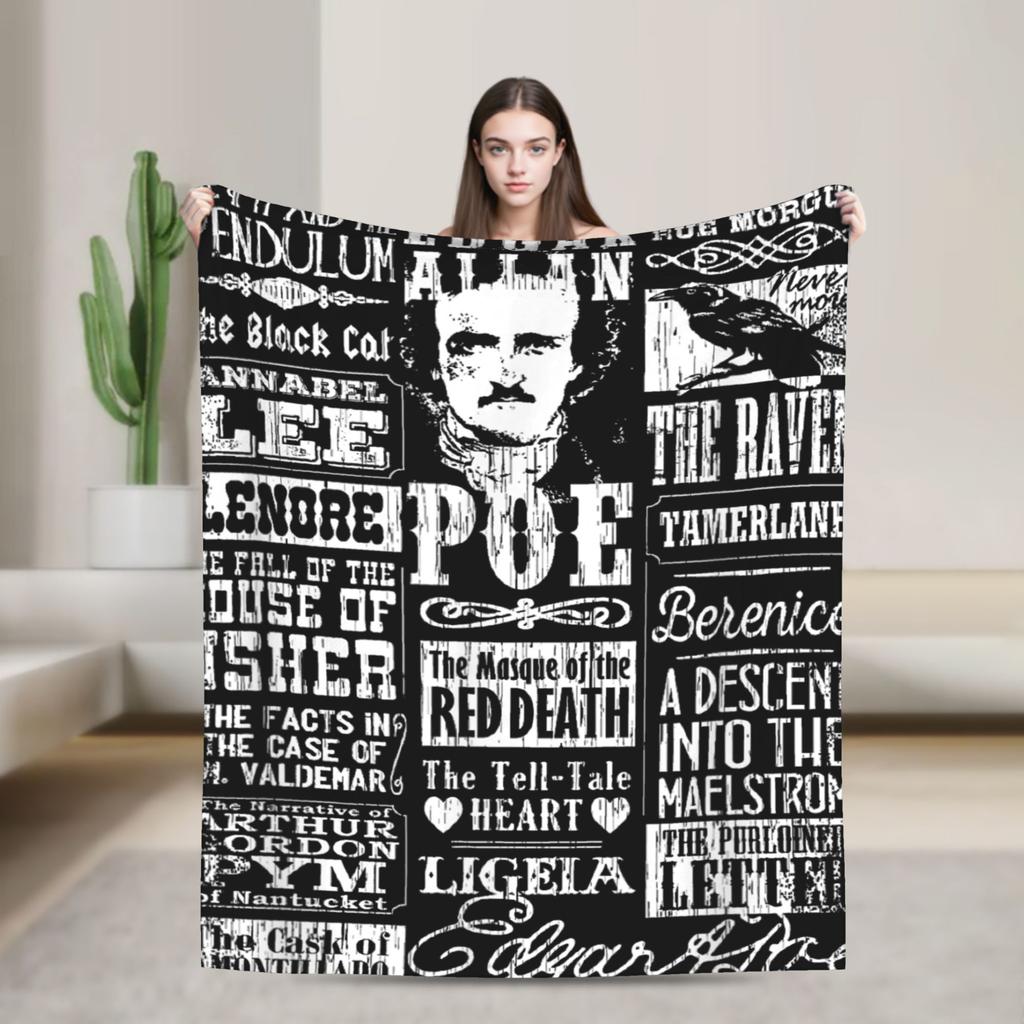 Gothic Edgar Allen Poe The Raven Nevermore Blanket Warm Soft Street Trend Plush Throw Blanket For Home Decor Flannel Bed Cover