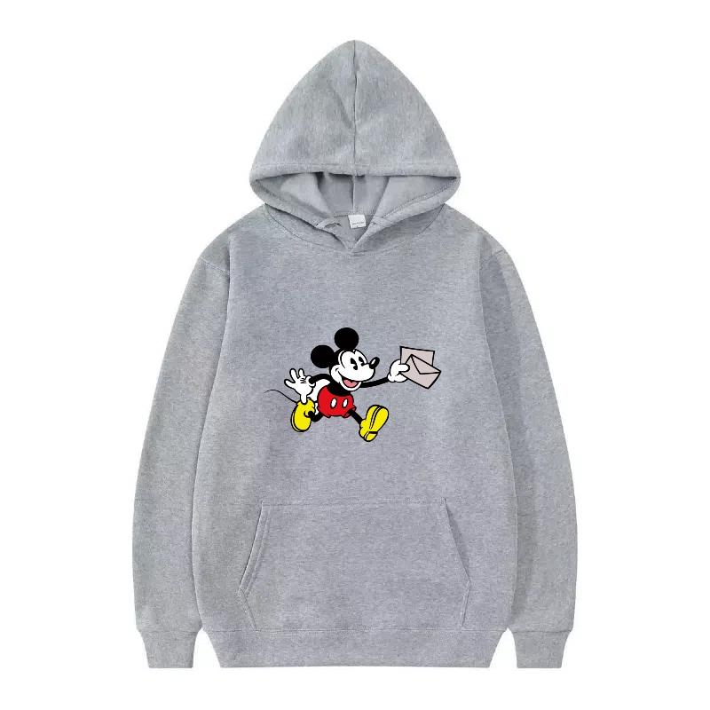 Disney Mickey Mouse Pattern Woman Fleece Sporty Loose Grey Winter Tops Clothing Pullovers Ladies Cheap Hoodies Men Sweatshirts