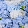 4 Pcs Blue White Artificial Flower Wall Panel Silk Hydrangea Rose Backdrop for Wedding Home Party Decor DIY Photo Background