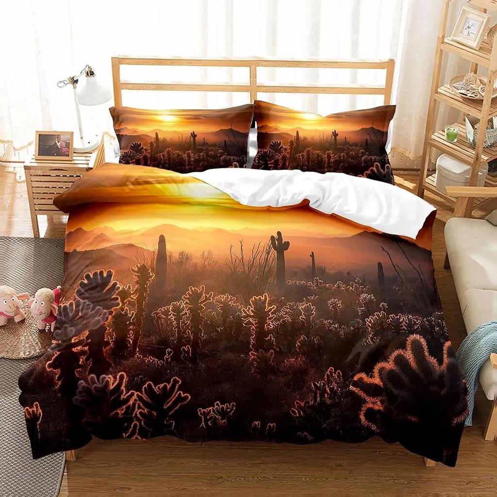 Cactus Duvet Cover Set Desert Plants Pattern Comforter Cover Double Single Size For Kids Teens Adults Bedding Set Quilt Cover