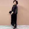 2pcs Pants Suit  Women's  Embroidery Flocking Plus-size Velvet  Blouse High-waist Velvet Harem Pants Two-piece Set Sprint Autumn Outfits