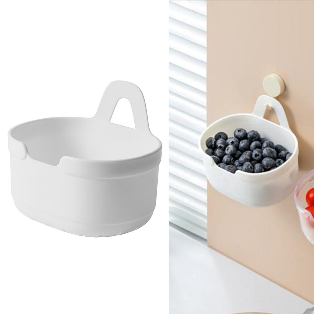 Hängender Aufbewahrungskorb für die Wand mit Bodenablaufloch Wandorganizer mit Haken für Küche Badezimmer Weiß